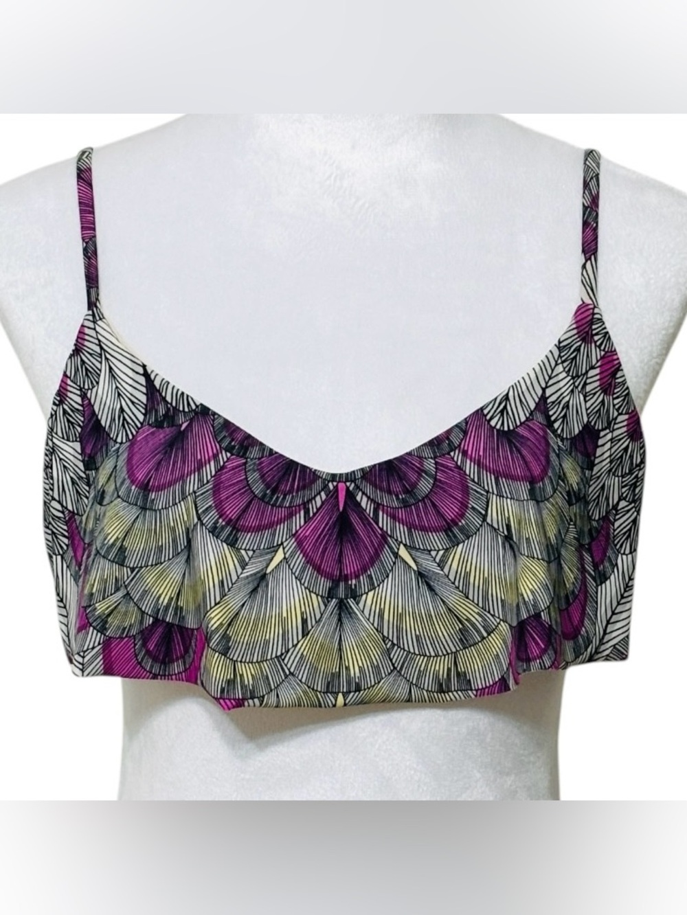 Mara Hoffman Maristar Swim Bikini Top XS Purple Black Ruffle Flounce Bralette